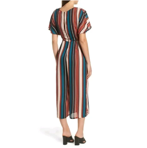 Leith Striped Tie Waist Wide Leg Cropped Jumpsuit - Picture 3 of 13